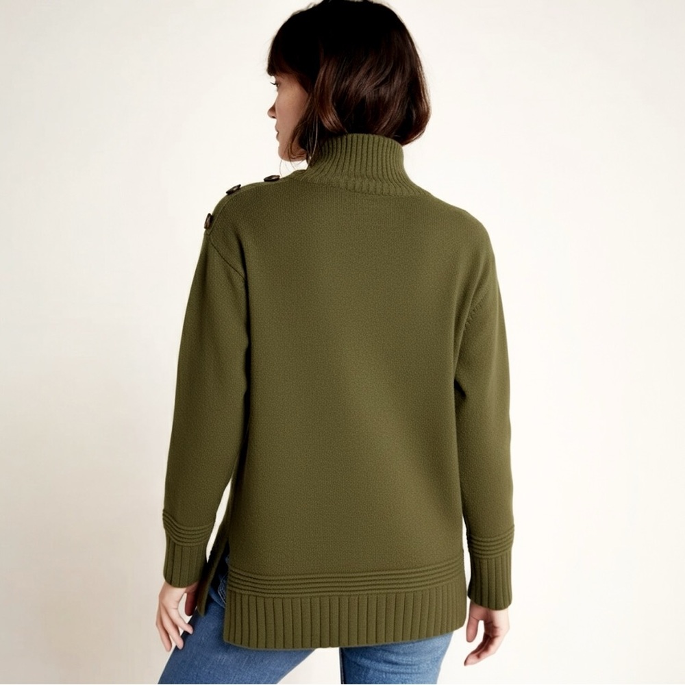 Anthropologie Margarita Tunic Sweater Moss Green Mock Neck Button Shoulder NWT M - Picture 4 of 16